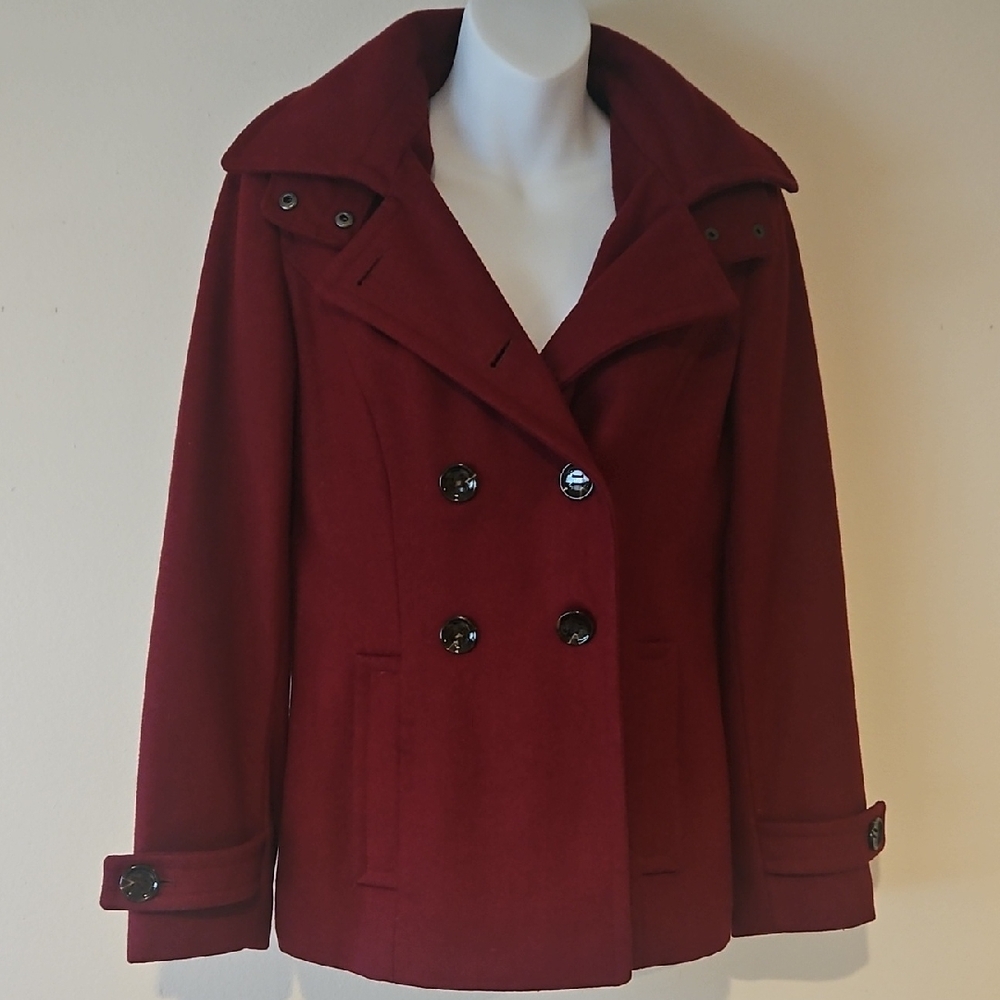 Calvin Klein Double-Breasted Peacoat - Deep Red - Picture 3 of 15